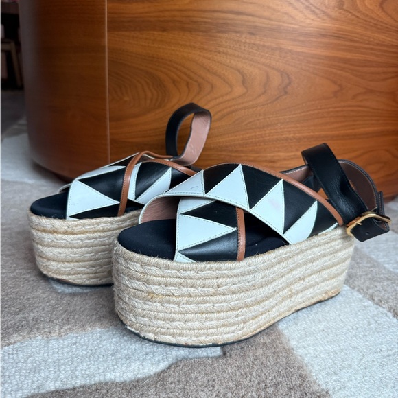 Marni Patent Leather Crossover Platform Espadrille Sandals - Picture 1 of 10